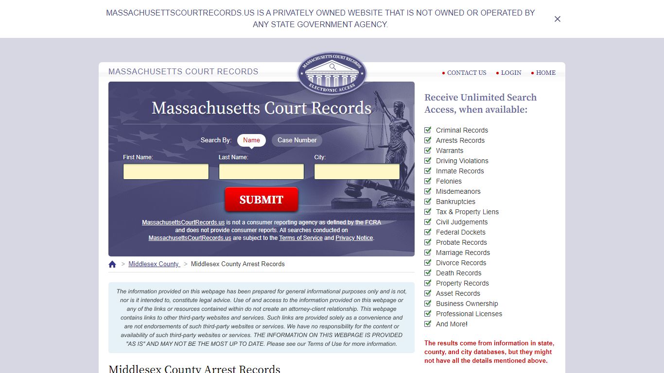 Middlesex County Arrest Records | MassachusettsCourtRecords.us